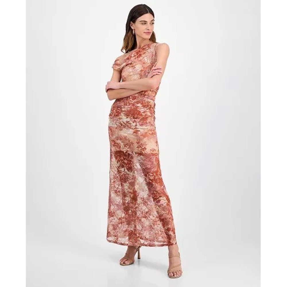 Fourteenth Place Maxi Dress Women Pink Floral Lace Cowl Neck Ruched Large NWT